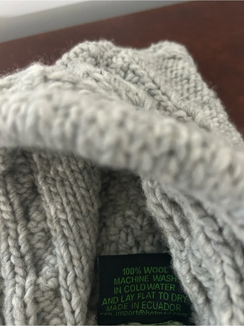 Wool Hooded Cable Knit Full Zip Cardigan Sweater Light Grey Made Ecuador Unisex